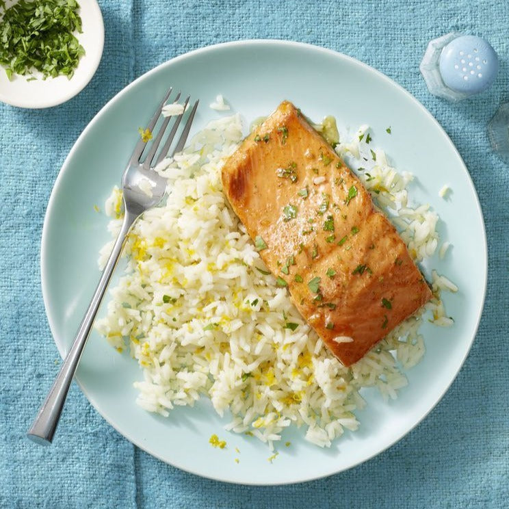 Salmon, rice and green beans
